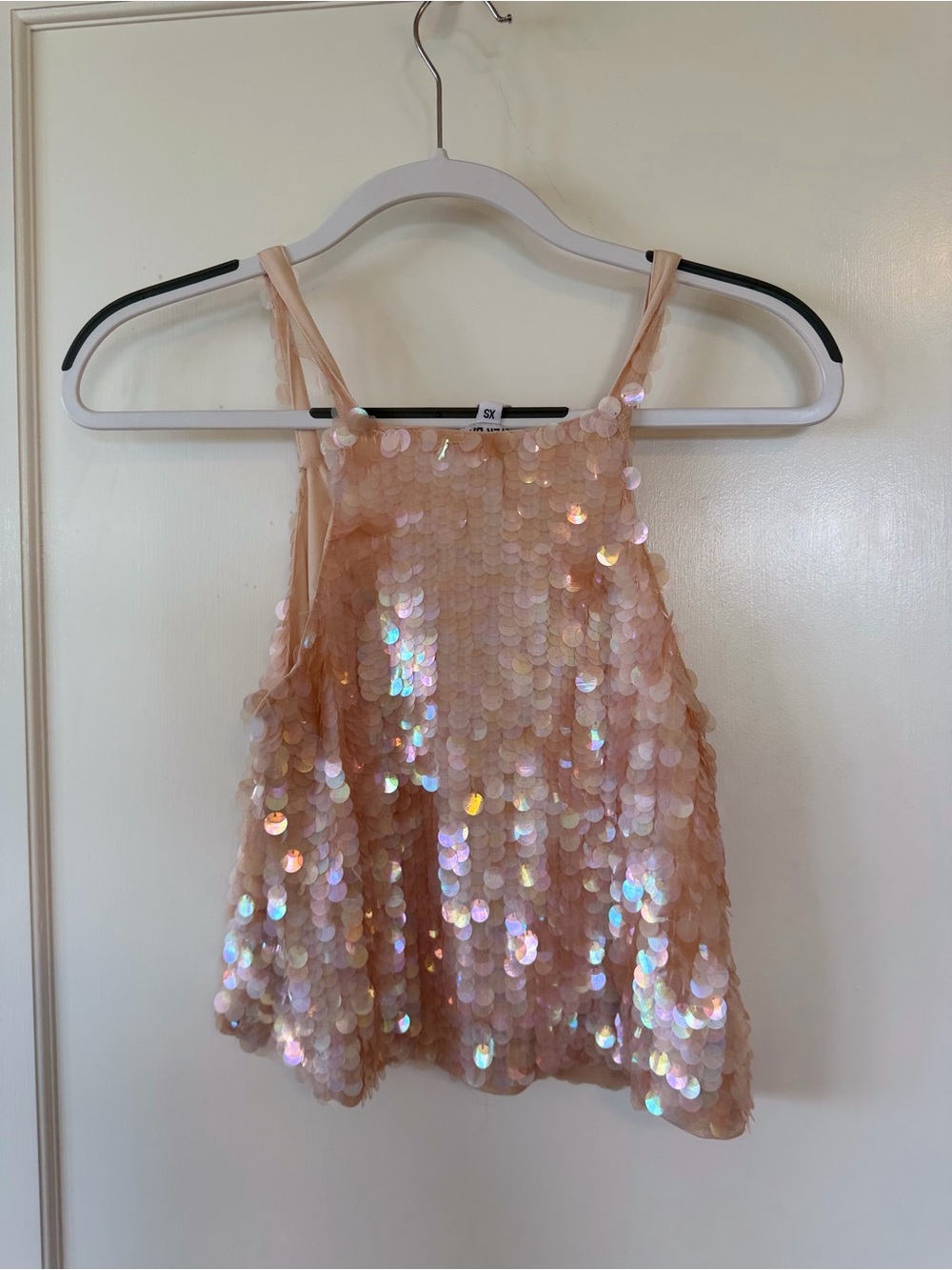 Girls Sequin Party Tank Top - Blush Pink